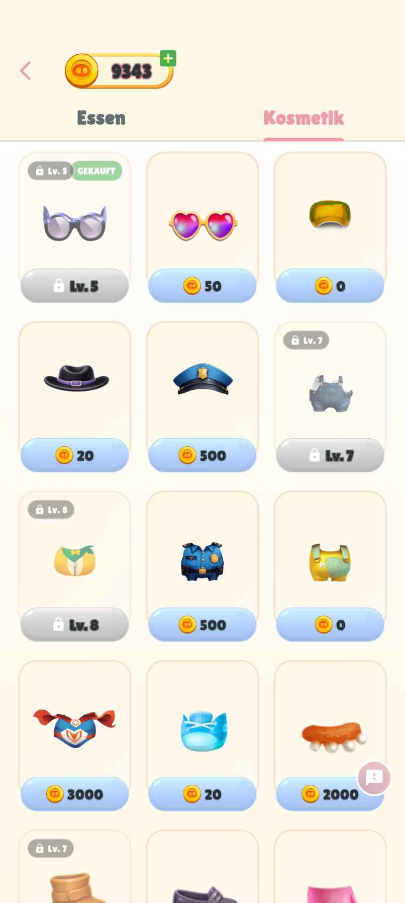 Playfolio Shop Tab Kosmetik mit Brillen, Hüten und Kleidung