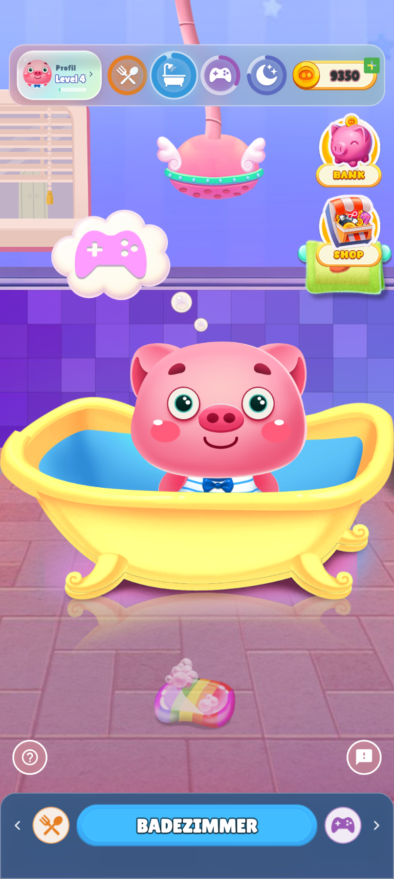 Playfolio Badezimmer mit Piggy in der Badewanne